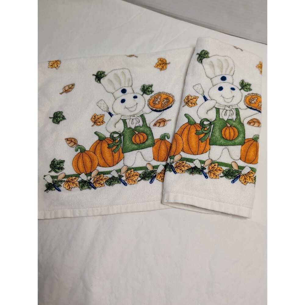 Pillsbury Doughboy Vintage Handtowels Set Of 2 Fall Harvest 1998